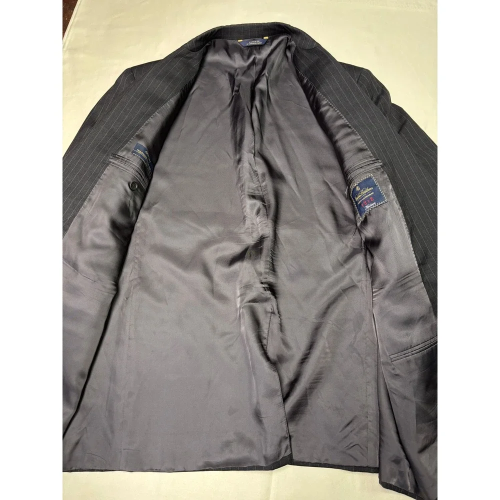 Brooks Brothers 1818 Madison Pinstripe Wool Blazer‎ Mens 46R Dark Gray USA